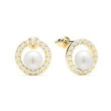 Load image into Gallery viewer, Halo Freshwater Pearl Stud Earrings Freshwater Pearl Gold Plated
