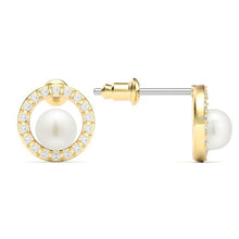 Load image into Gallery viewer, Halo Freshwater Pearl Stud Earrings Freshwater Pearl Gold Plated