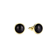 Load image into Gallery viewer, Round Petite Cabochon Black Onyx Stud Earrings Gold Plated