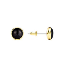 Load image into Gallery viewer, Round Petite Cabochon Black Onyx Stud Earrings Gold Plated