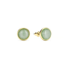 Load image into Gallery viewer, Round Petite Cabochon Green Aventurine Stud Earrings Gold Plated