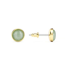 Load image into Gallery viewer, Round Petite Cabochon Green Aventurine Stud Earrings Gold Plated