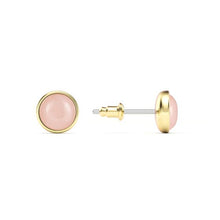 Load image into Gallery viewer, Round Petite Cabochon Rose Quartz Stud Earrings Gold Plated