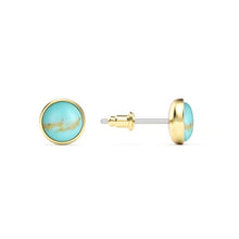 Load image into Gallery viewer, Round Petite Cabochon Turquoise Stud Earrings Gold Plated