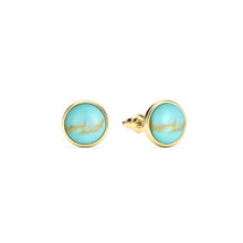 Load image into Gallery viewer, Round Petite Cabochon Turquoise Stud Earrings Gold Plated