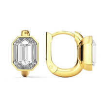 Load image into Gallery viewer, Octagon Statement Hoop Earrings Clear Crystals Gold Plated
