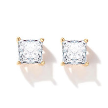 Load image into Gallery viewer, Solitaire Square Cubic Zirconia Sterling Silver Stud Earrings 5mm Gold Plated