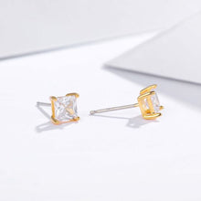 Load image into Gallery viewer, Solitaire Square Cubic Zirconia Sterling Silver Stud Earrings 5mm Gold Plated
