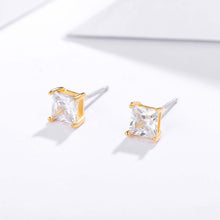 Load image into Gallery viewer, Solitaire Square Cubic Zirconia Sterling Silver Stud Earrings 5mm Gold Plated