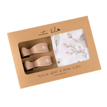 Load image into Gallery viewer, Boho Floral Muslin Wrap &amp; Latte Clips Set