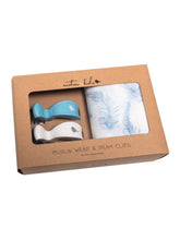 Load image into Gallery viewer, Blue Feather Muslin Wrap &amp; Blue White Pram Clip Set