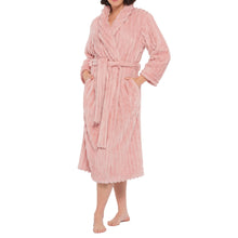 Load image into Gallery viewer, Pink Stripe Shawl Collar Fleece Dressing Gown