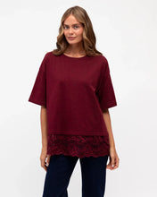 Load image into Gallery viewer, LACE TRIM TEE - WINE