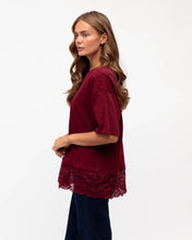 Load image into Gallery viewer, LACE TRIM TEE - WINE