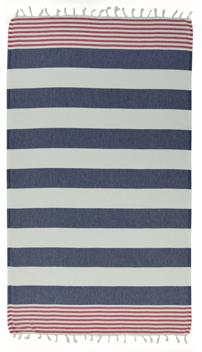 Marine Authentic Turkish Towel - Navy/Red