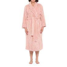 Load image into Gallery viewer, Pink Stripe Shawl Collar Fleece Dressing Gown