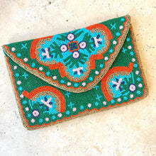 Load image into Gallery viewer, Teal Flower Mexican Beaded Clutch