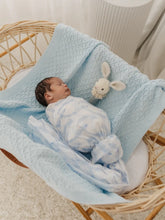 Load image into Gallery viewer, Blue Feather Muslin Wrap &amp; Blue White Pram Clip Set