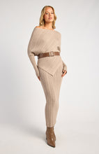Load image into Gallery viewer, Batwing Sleeve Knit Skirt Set with Faux Leather Belt