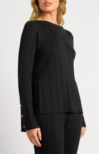 Load image into Gallery viewer, Wide Rib Gold Button Detail Knit Top - Black