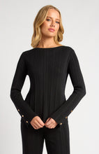 Load image into Gallery viewer, Wide Rib Gold Button Detail Knit Top - Black
