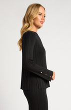 Load image into Gallery viewer, Wide Rib Gold Button Detail Knit Top - Black