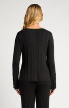 Load image into Gallery viewer, Wide Rib Gold Button Detail Knit Top - Black