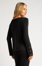 Load image into Gallery viewer, Wide Rib Gold Button Detail Knit Top - Black