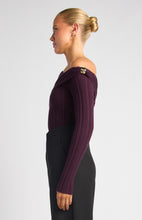 Load image into Gallery viewer, Side Gold Ring Asymmetric Neckline Knit Top