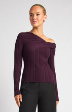 Load image into Gallery viewer, Side Gold Ring Asymmetric Neckline Knit Top