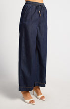 Load image into Gallery viewer, Elastic Waist Tie Chambray Pants - Dark Blue