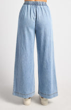 Load image into Gallery viewer, Elastic Waist Tie Chambray Pants - Light Blue